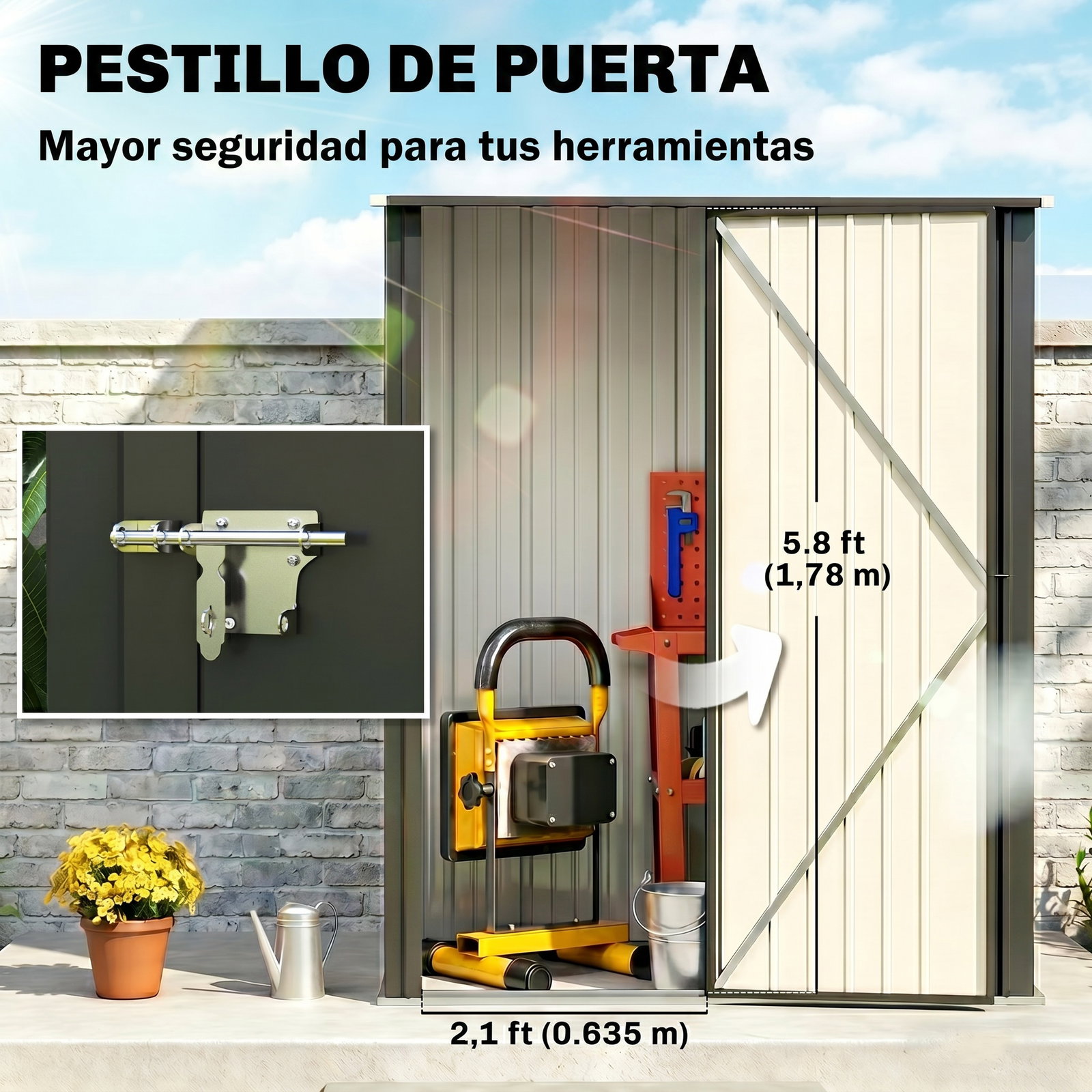 Abrigo de Jardim 1,34m² 161,5x94,5x196 cm Abrigo de Exterior de Aço Galvanizado com Porta e Fechadura Preto