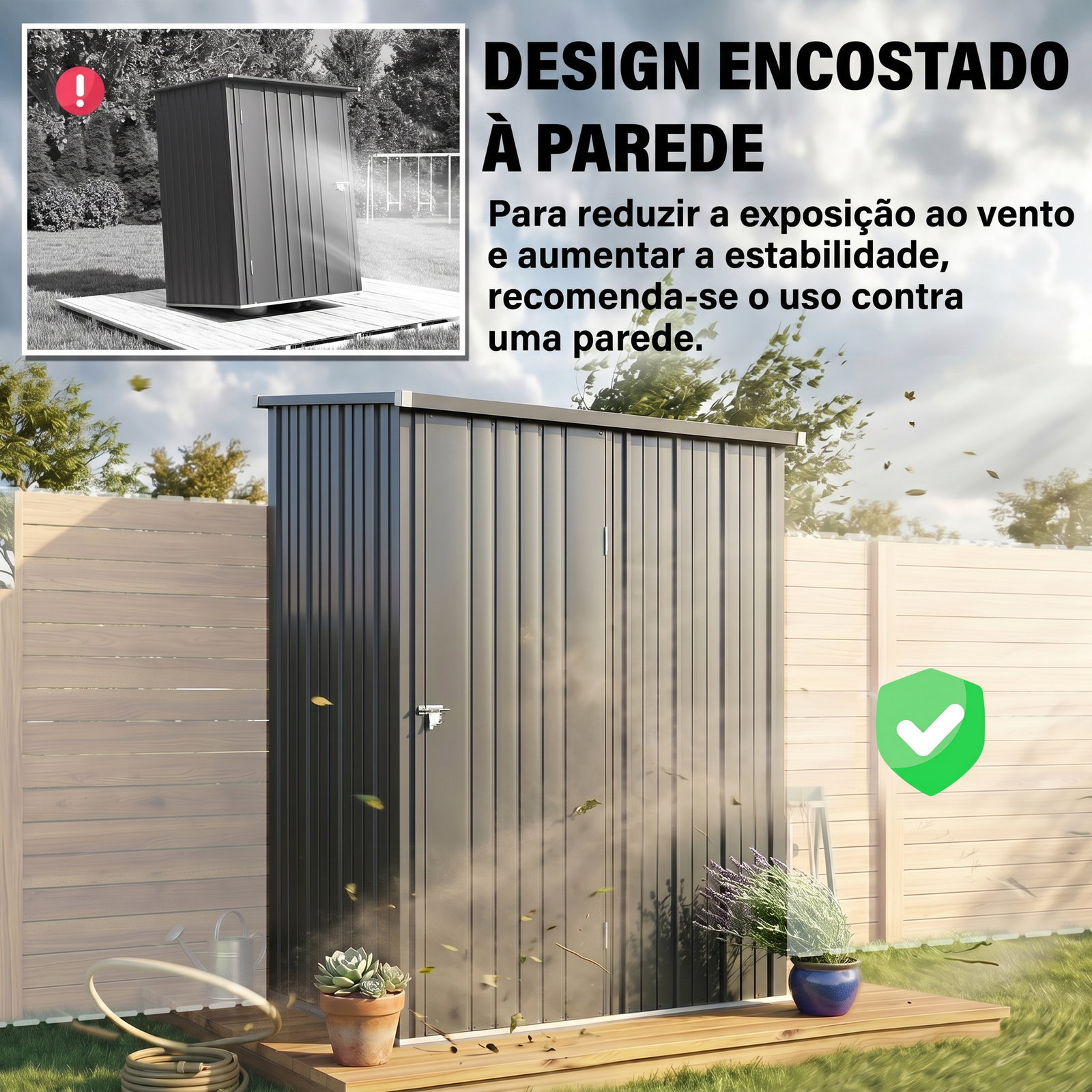 Abrigo de Jardim 1,34m² 161,5x94,5x196 cm Abrigo de Exterior de Aço Galvanizado com Porta e Fechadura Preto