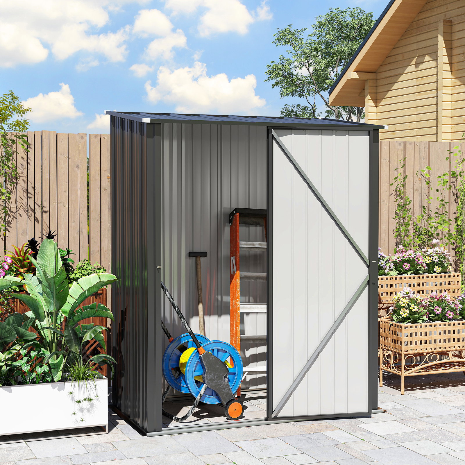 Abrigo de Jardim 1,34m² 161,5x94,5x196 cm Abrigo de Exterior de Aço Galvanizado com Porta e Fechadura Preto