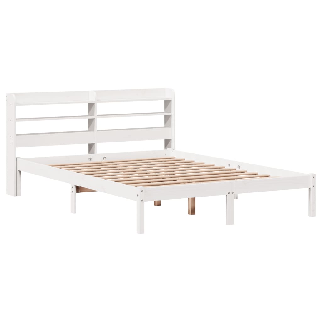 Cama sem colchão 140x200 cm madeira de pinho maciça branco