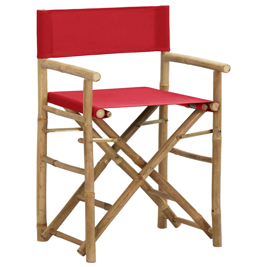Cadeiras de realizador dobráveis 2 pcs bambu e tecido vermelho