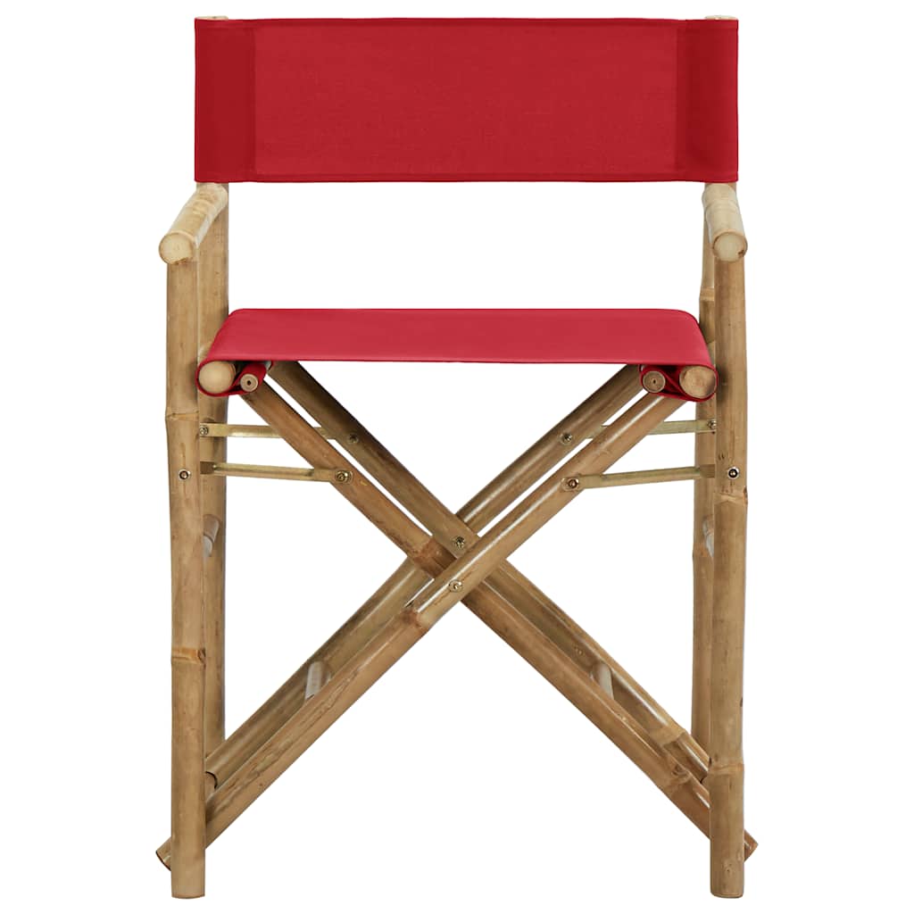 Cadeiras de realizador dobráveis 2 pcs bambu e tecido vermelho