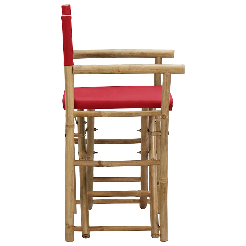 Cadeiras de realizador dobráveis 2 pcs bambu e tecido vermelho