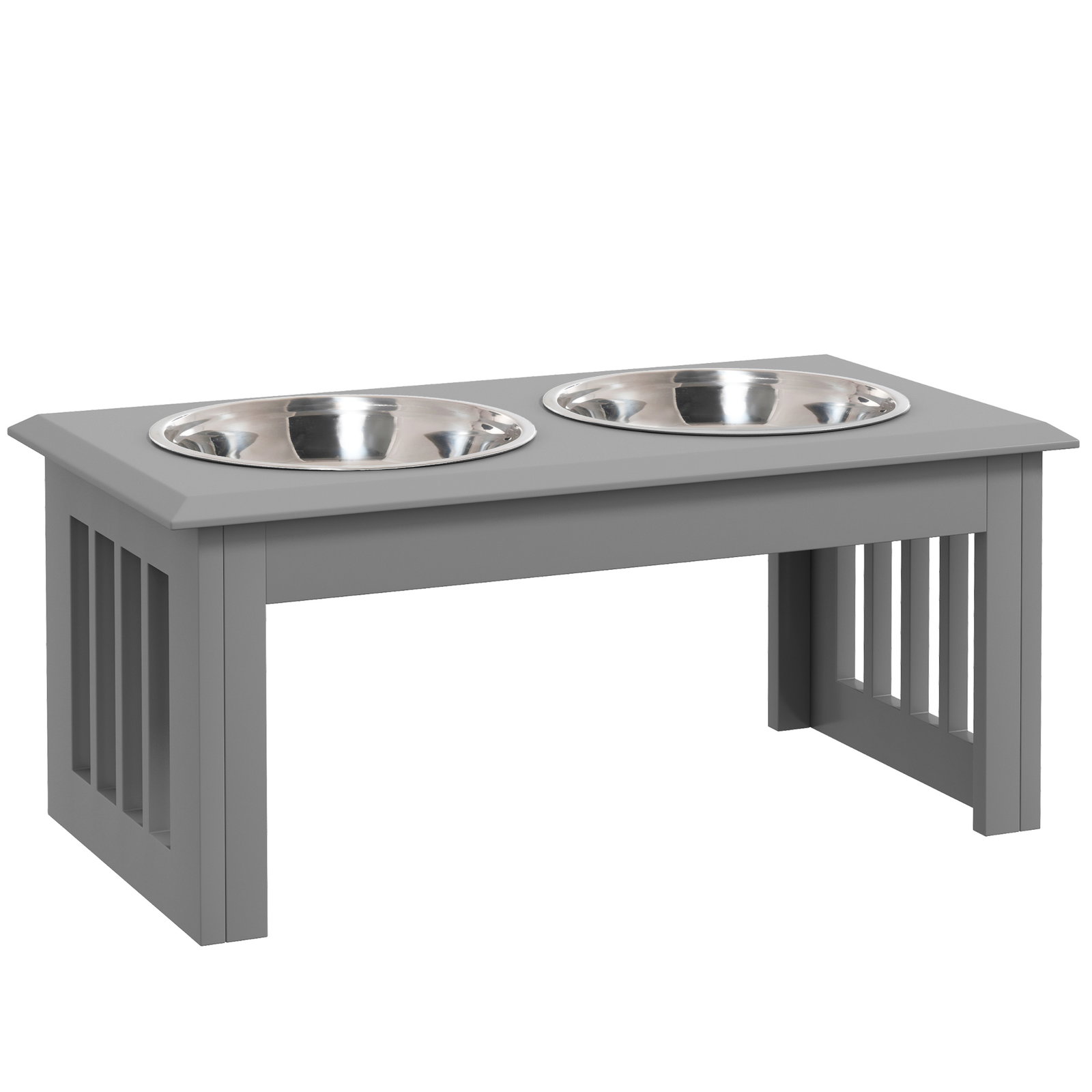 Comedouro elevado para cães com 2 tigelas removíveis em aço inoxidável, 58,4x30,5x25,4 cm, cinzento