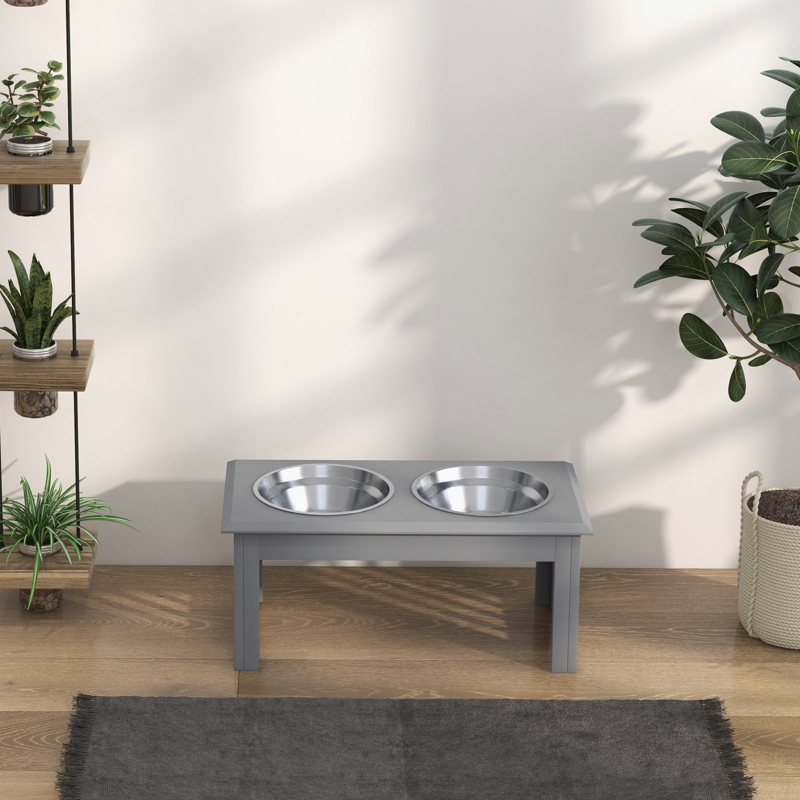 Comedouro elevado para cães com 2 tigelas removíveis em aço inoxidável, 58,4x30,5x25,4 cm, cinzento
