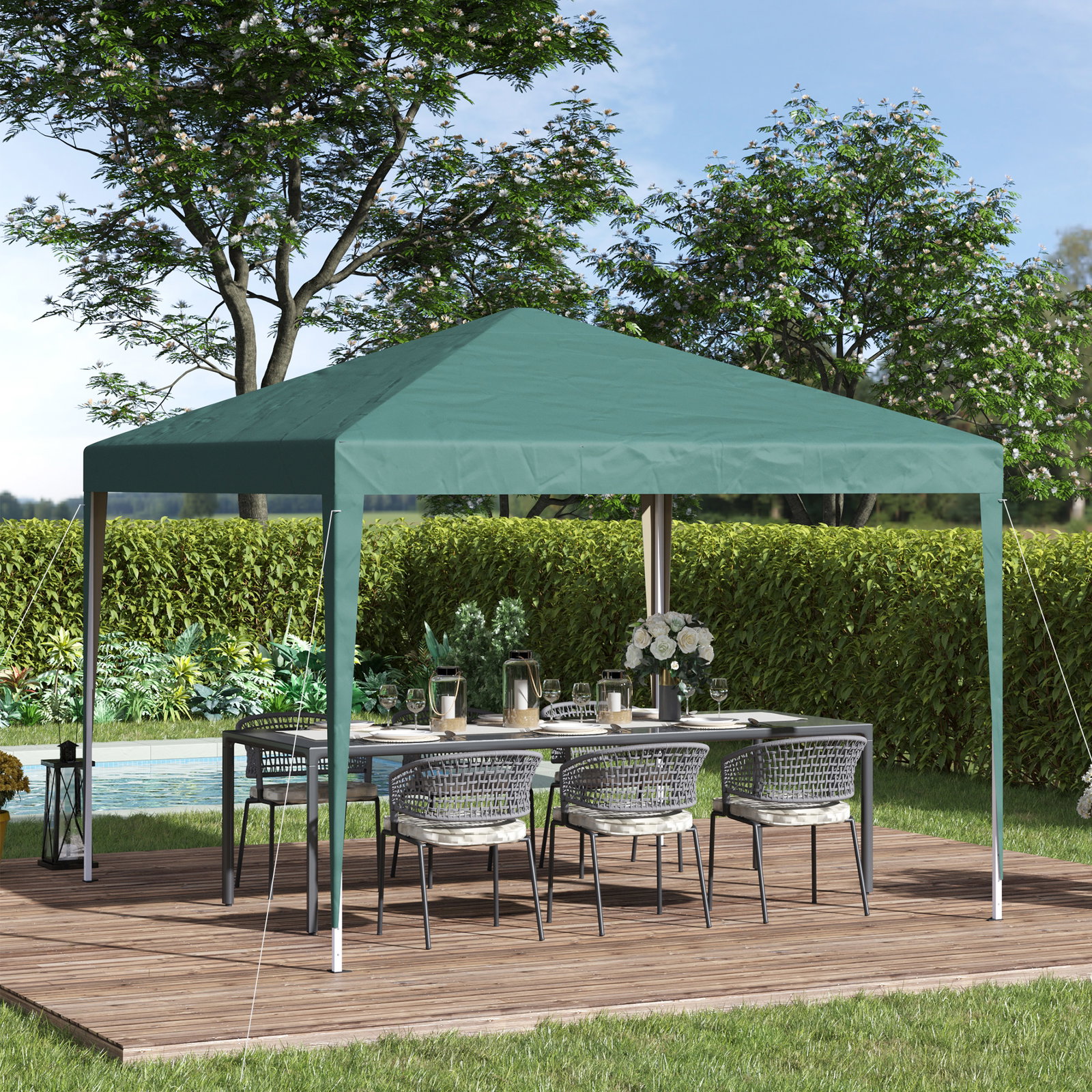 Tenda dobrável 295x295x255 cm com bolsa de transporte altura ajustável anti-UV para terraço pátio verde