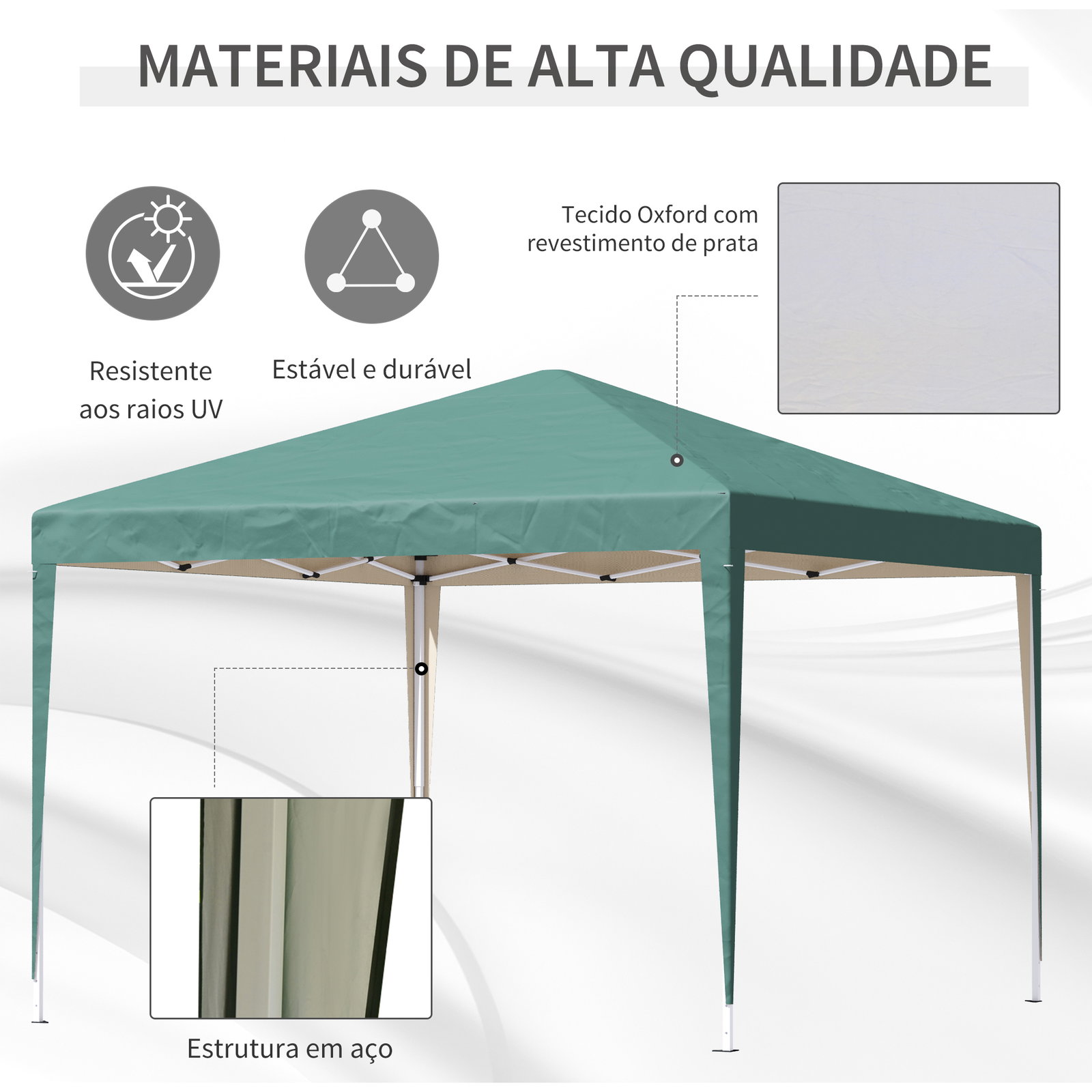 Tenda dobrável 295x295x255 cm com bolsa de transporte altura ajustável anti-UV para terraço pátio verde