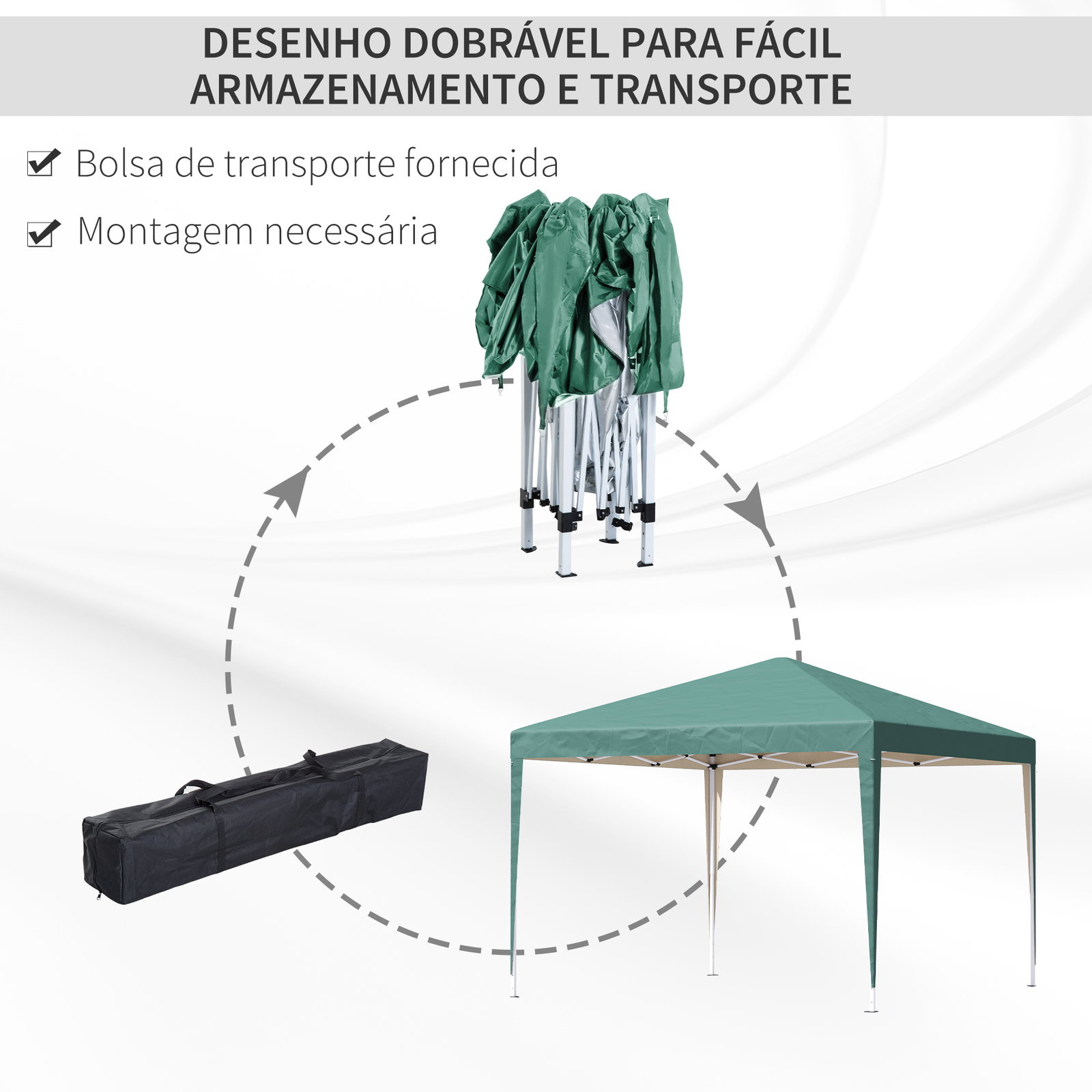 Tenda dobrável 295x295x255 cm com bolsa de transporte altura ajustável anti-UV para terraço pátio verde