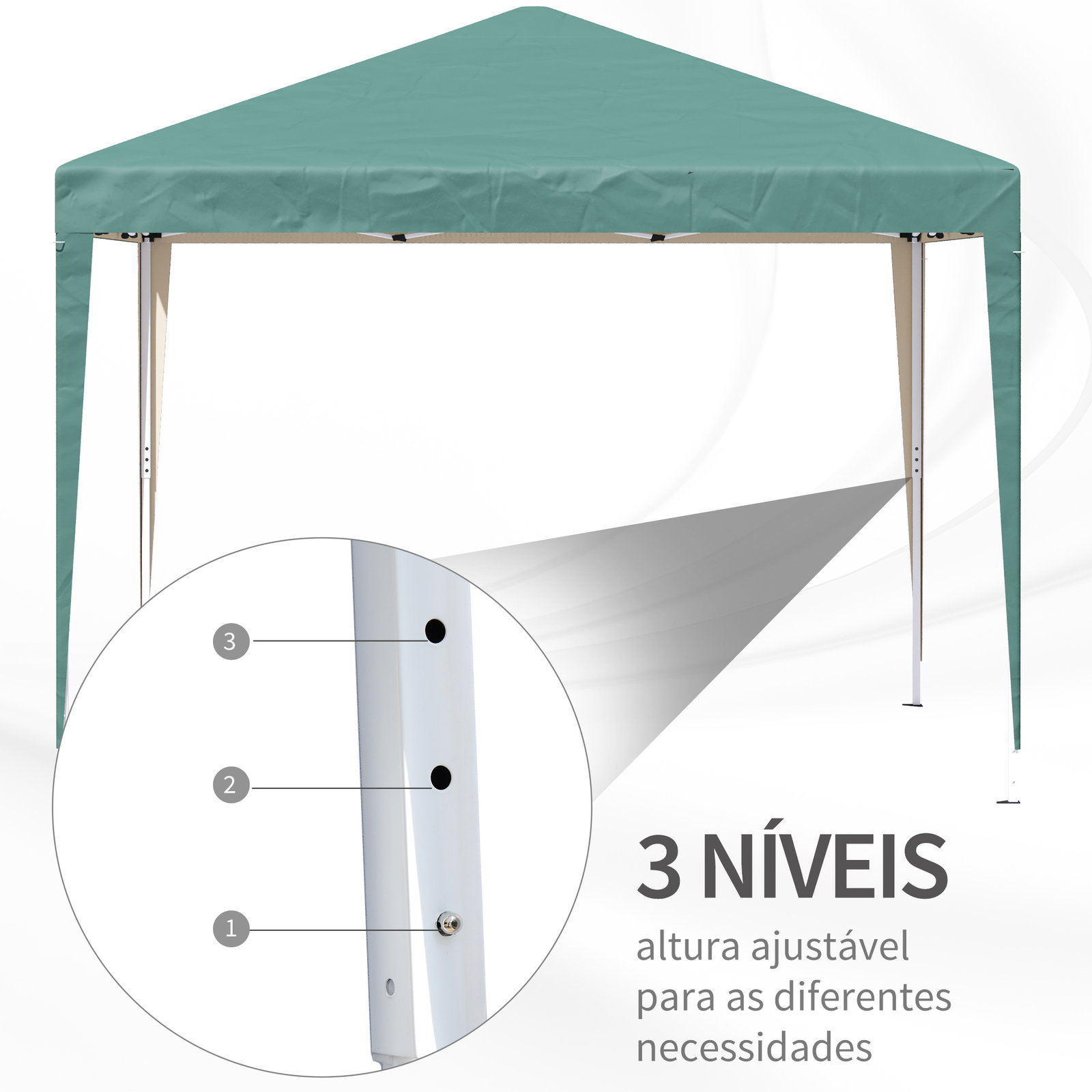 Tenda dobrável 295x295x255 cm com bolsa de transporte altura ajustável anti-UV para terraço pátio verde