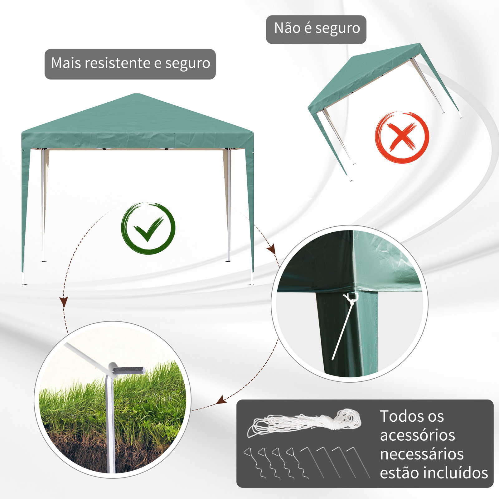 Tenda dobrável 295x295x255 cm com bolsa de transporte altura ajustável anti-UV para terraço pátio verde