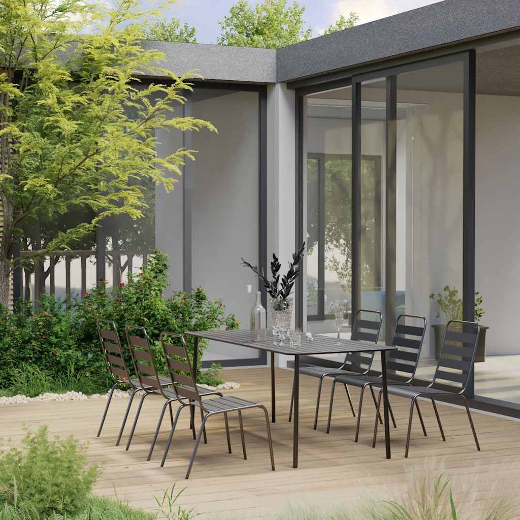 7 Pcs conjunto de jantar jardim aço cinzento escuro