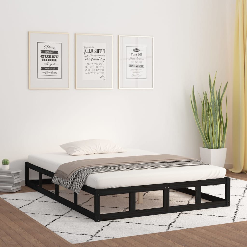 Estrutura cama pequena casal 120x190 cm pinho maciço preto
