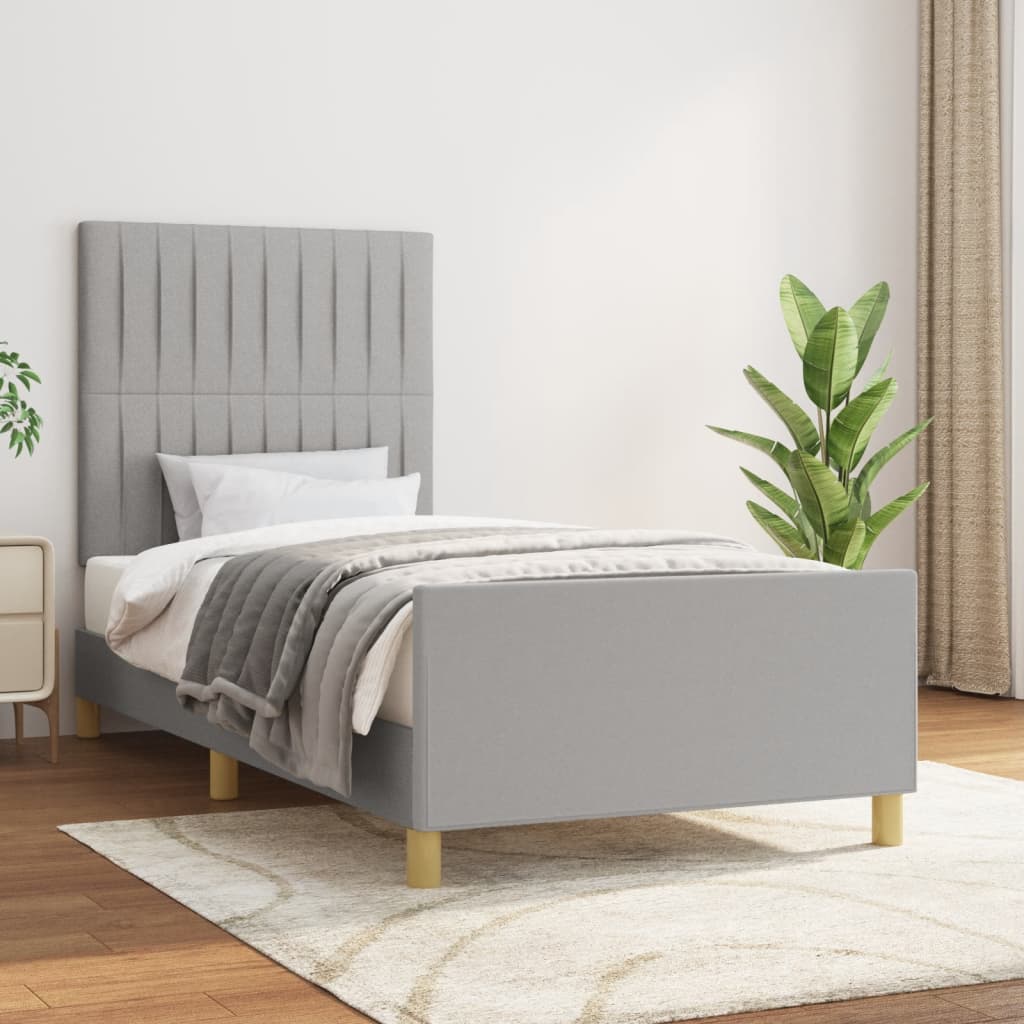 Estrutura de cama sem colchão 100x200 cm tecido cinzento-claro