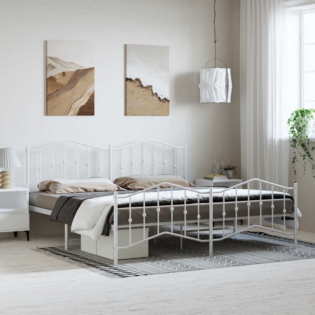 Estrutura de cama com cabeceira e pés 183x213 cm metal branco