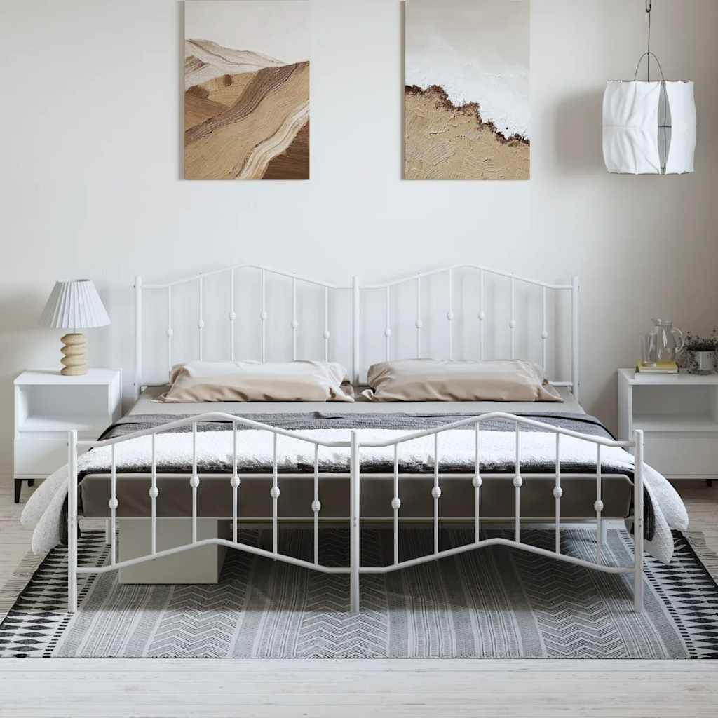 Estrutura de cama com cabeceira e pés 183x213 cm metal branco