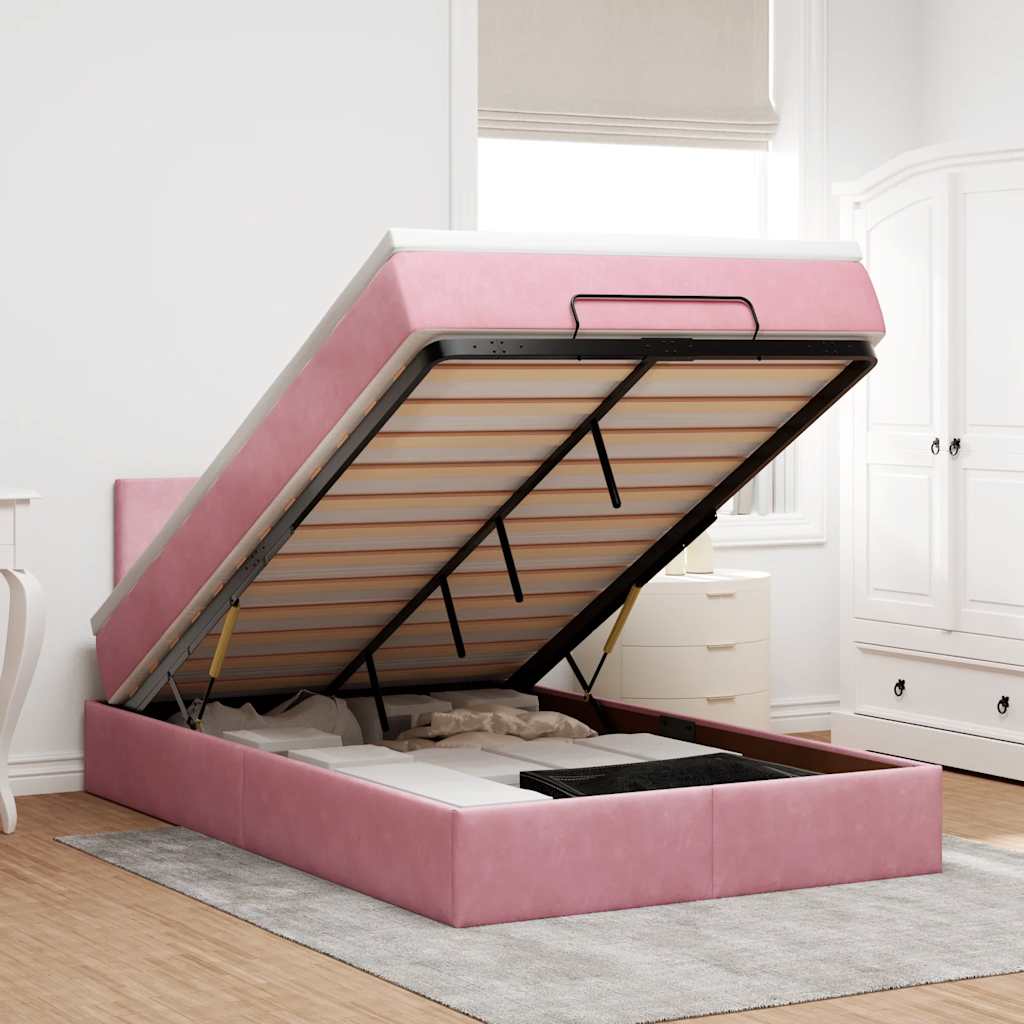 Cama otomana com colchão 120x190 cm veludo rosa