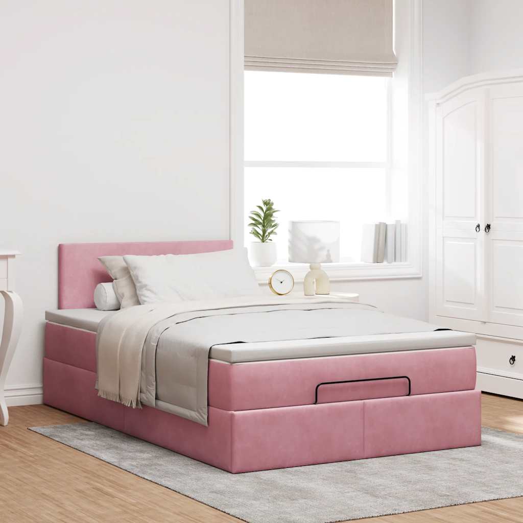 Cama otomana com colchão 120x190 cm veludo rosa