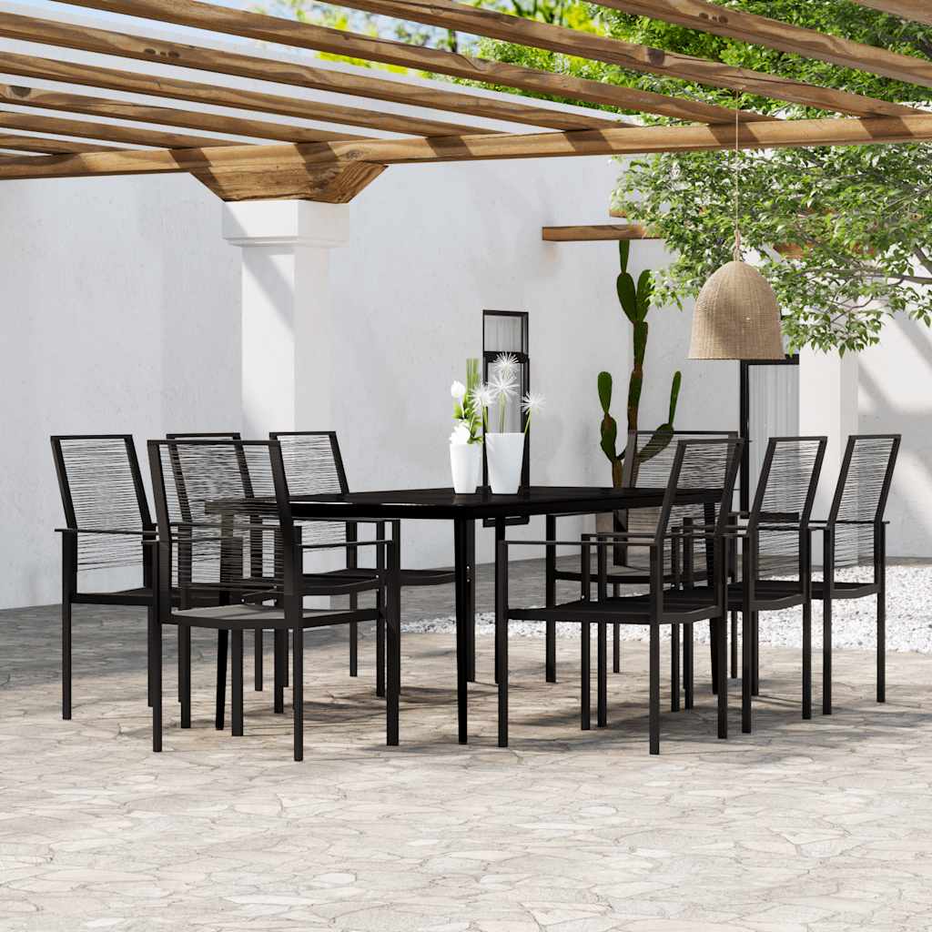 9 Pcs conjunto de jantar para jardim preto