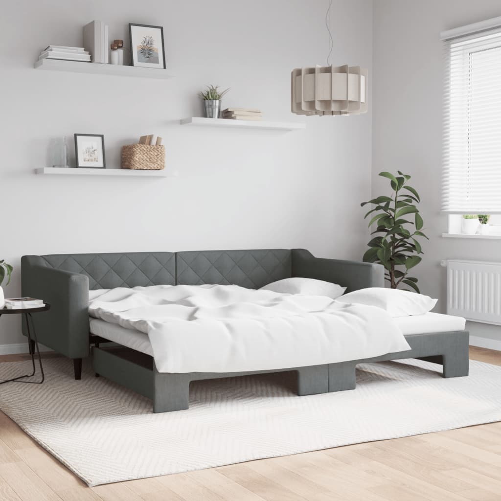 Sofá-cama com gavetão 100x200 cm tecido cinzento-escuro