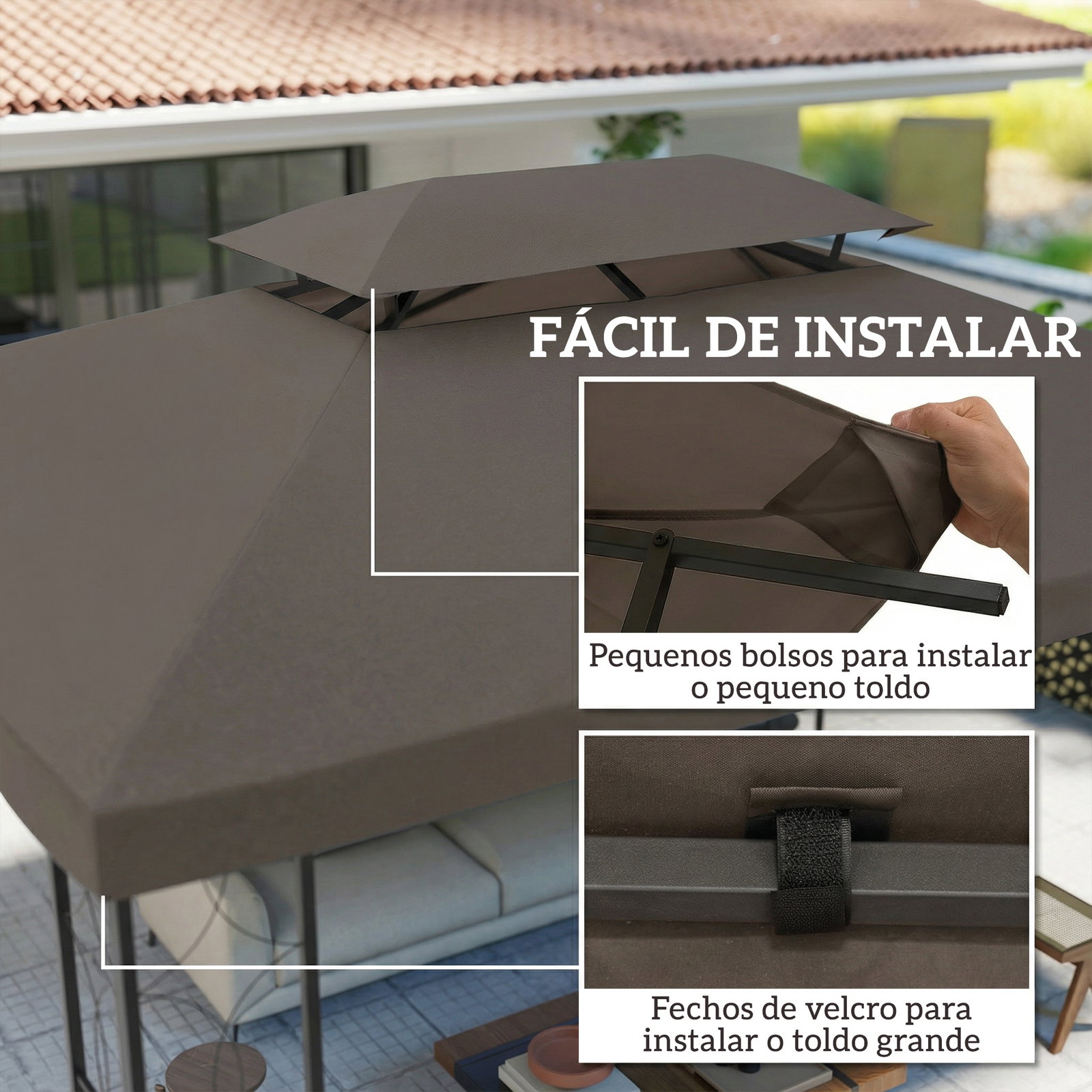 Teto de reposição 4x3 m com teto duplo orifícios de drenagem e proteção UV apenas teto não inclui estrutura castanho