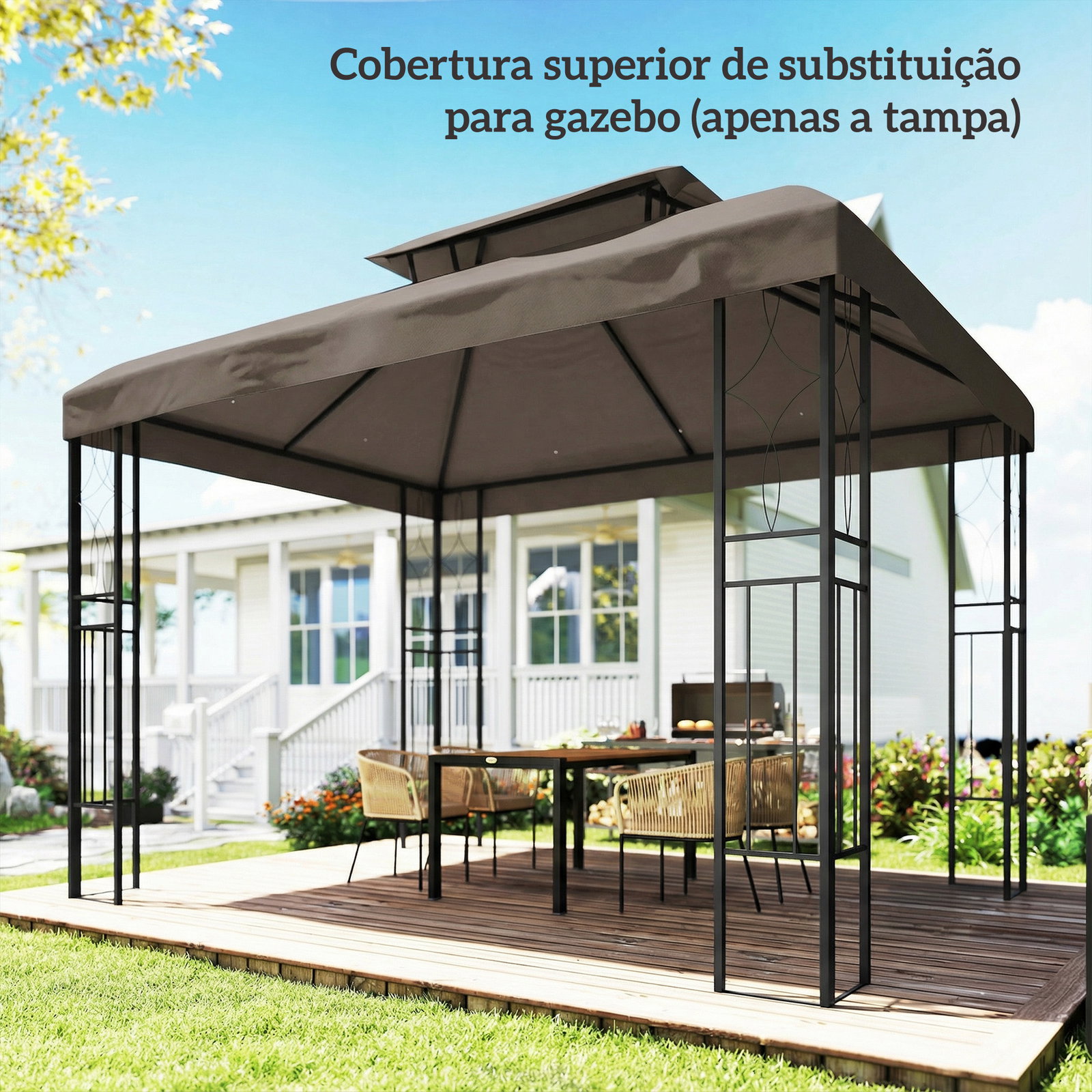 Teto de reposição 4x3 m com teto duplo orifícios de drenagem e proteção UV apenas teto não inclui estrutura castanho
