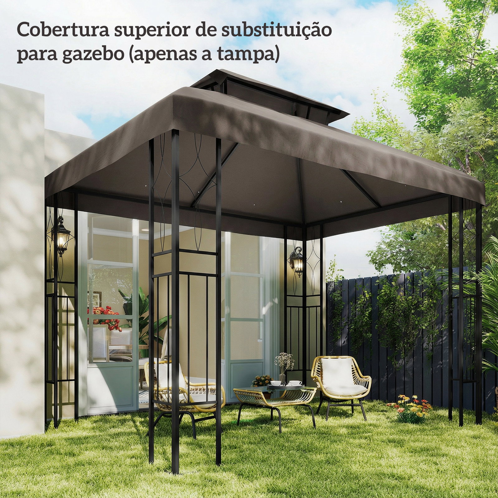 Teto de reposição 4x3 m com teto duplo orifícios de drenagem e proteção UV apenas teto não inclui estrutura castanho