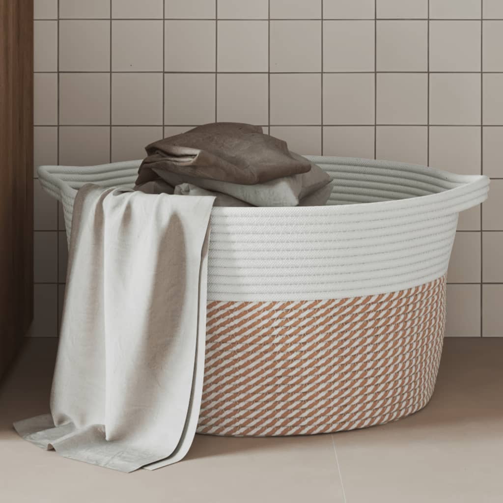 Cesto de arrumação ø40x25 cm algodão castanho e branco