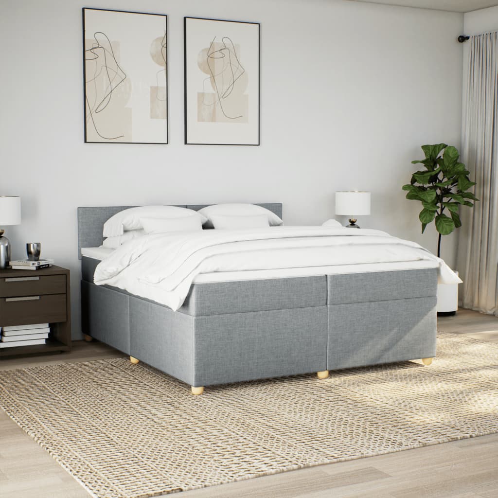 Cama com molas/colchão 200x200 cm tecido cinza-claro