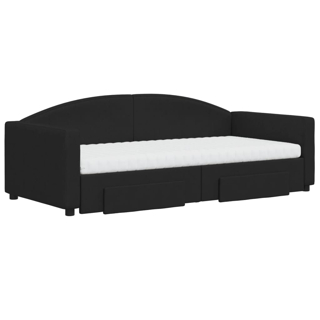 Sofá-cama com gavetão e gavetas 90x190 cm tecido preto