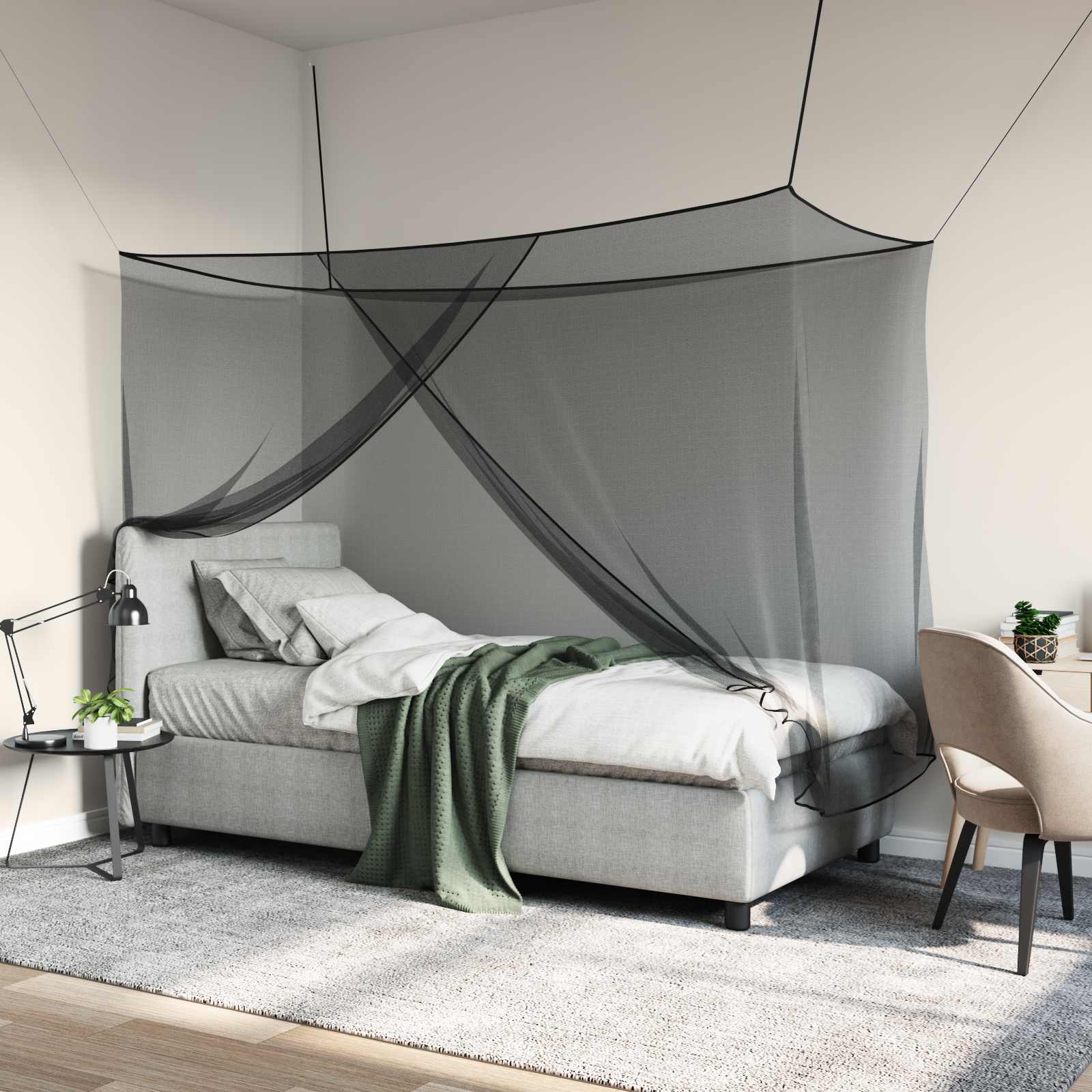 Rede mosquiteira para cama 3 unid. 156 mesh preto poliéster