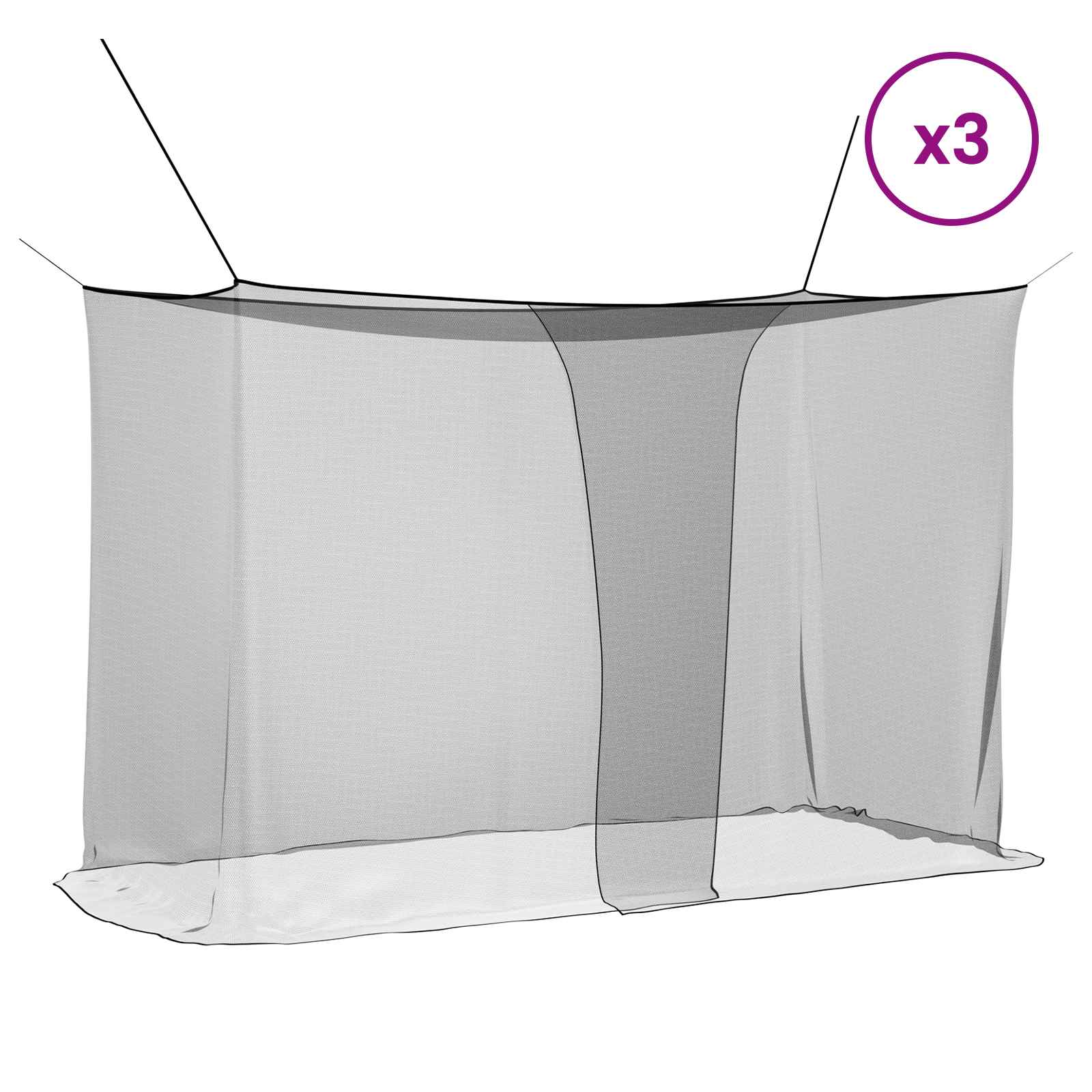 Rede mosquiteira para cama 3 unid. 156 mesh preto poliéster