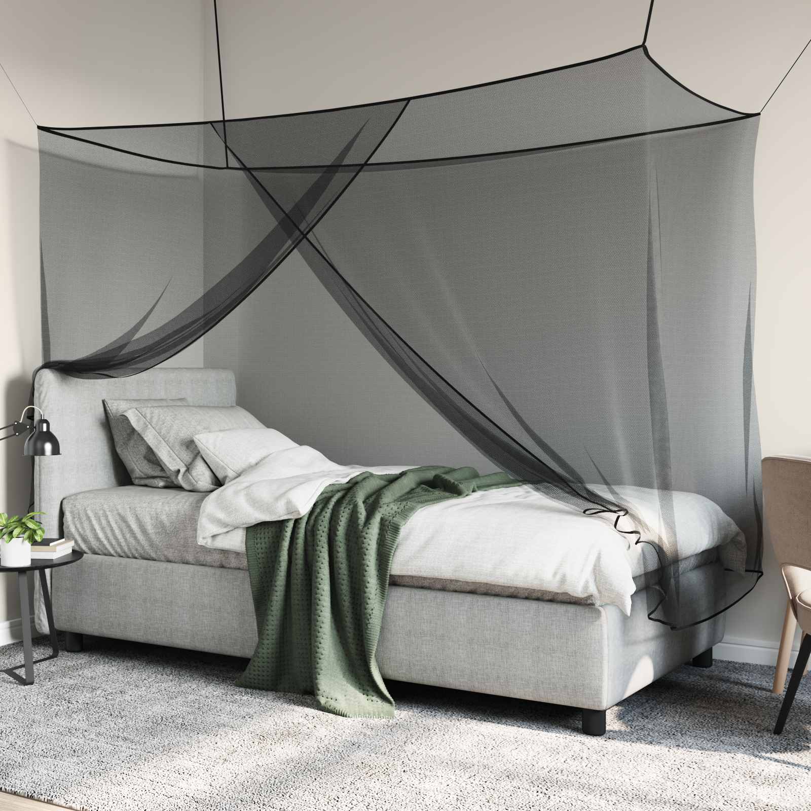 Rede mosquiteira para cama 3 unid. 156 mesh preto poliéster