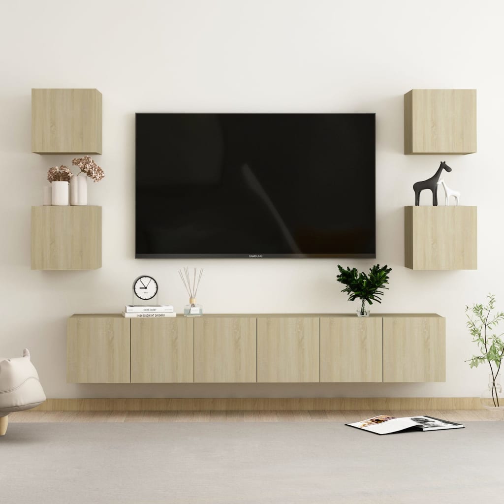 7 Pcs conjunto móveis de TV derivados madeira carvalho sonoma