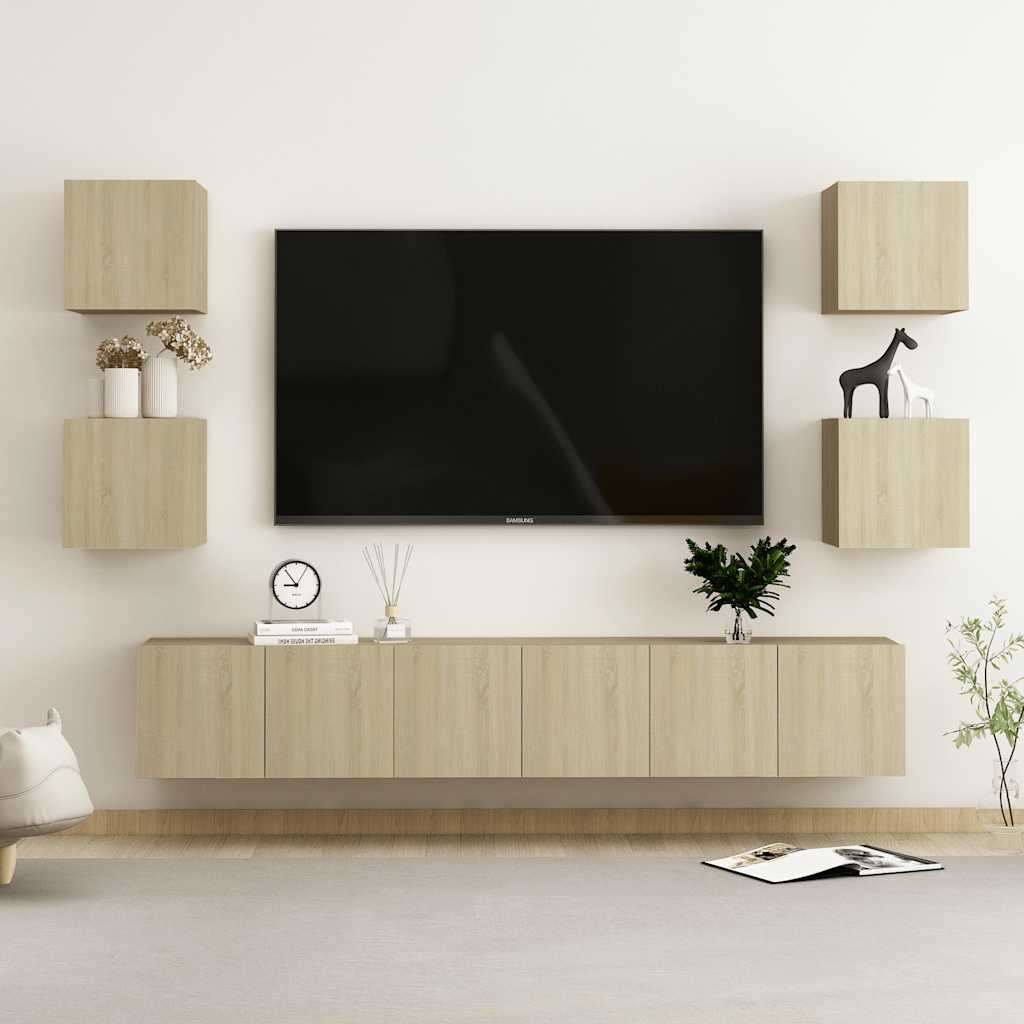 7 Pcs conjunto móveis de TV derivados madeira carvalho sonoma
