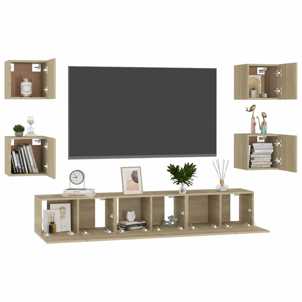 7 Pcs conjunto móveis de TV derivados madeira carvalho sonoma