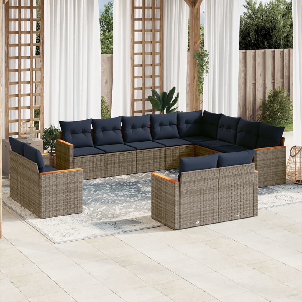 Conjunto de sofá de jardim com 12 peças e almofadas em rattan sintético cinza