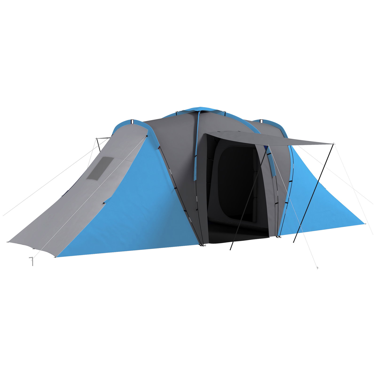 Tenda de campismo familiar para 4-6 pessoas com 2 dormitórios impermeável 3000 mm com bolsa 555x225x190 cm cinza e azul