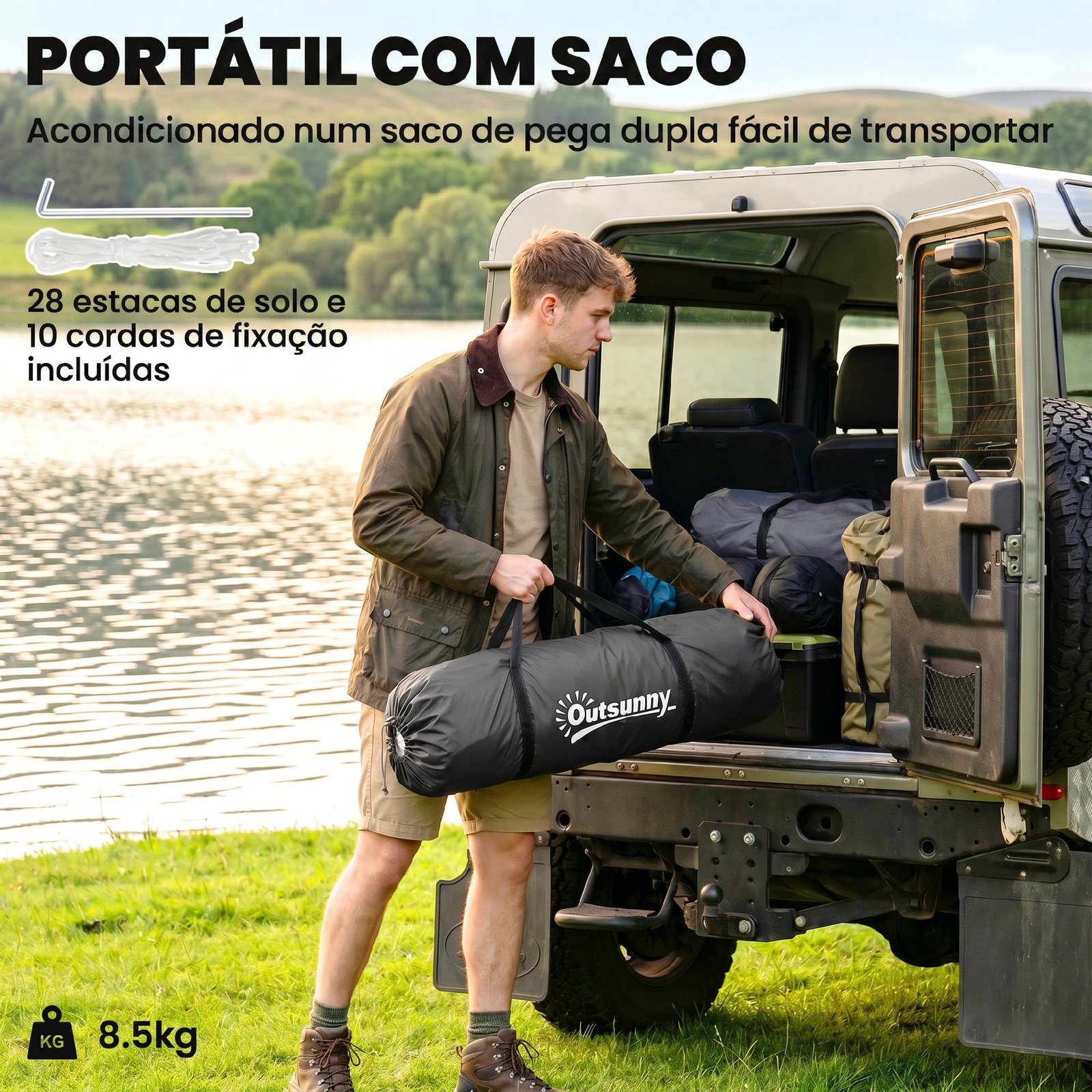 Tenda de campismo familiar para 4-6 pessoas com 2 dormitórios impermeável 3000 mm com bolsa 555x225x190 cm cinza e azul