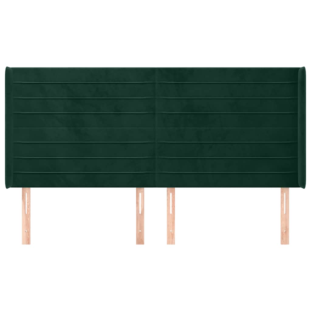 Cabeceira cama c/ abas veludo 183x16x118/128 cm verde-escuro