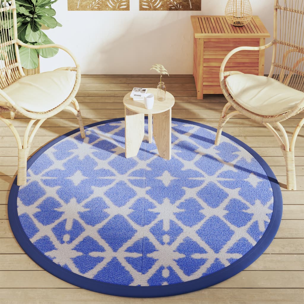 Tapete de exterior ø160 cm arakil PP azul e branco