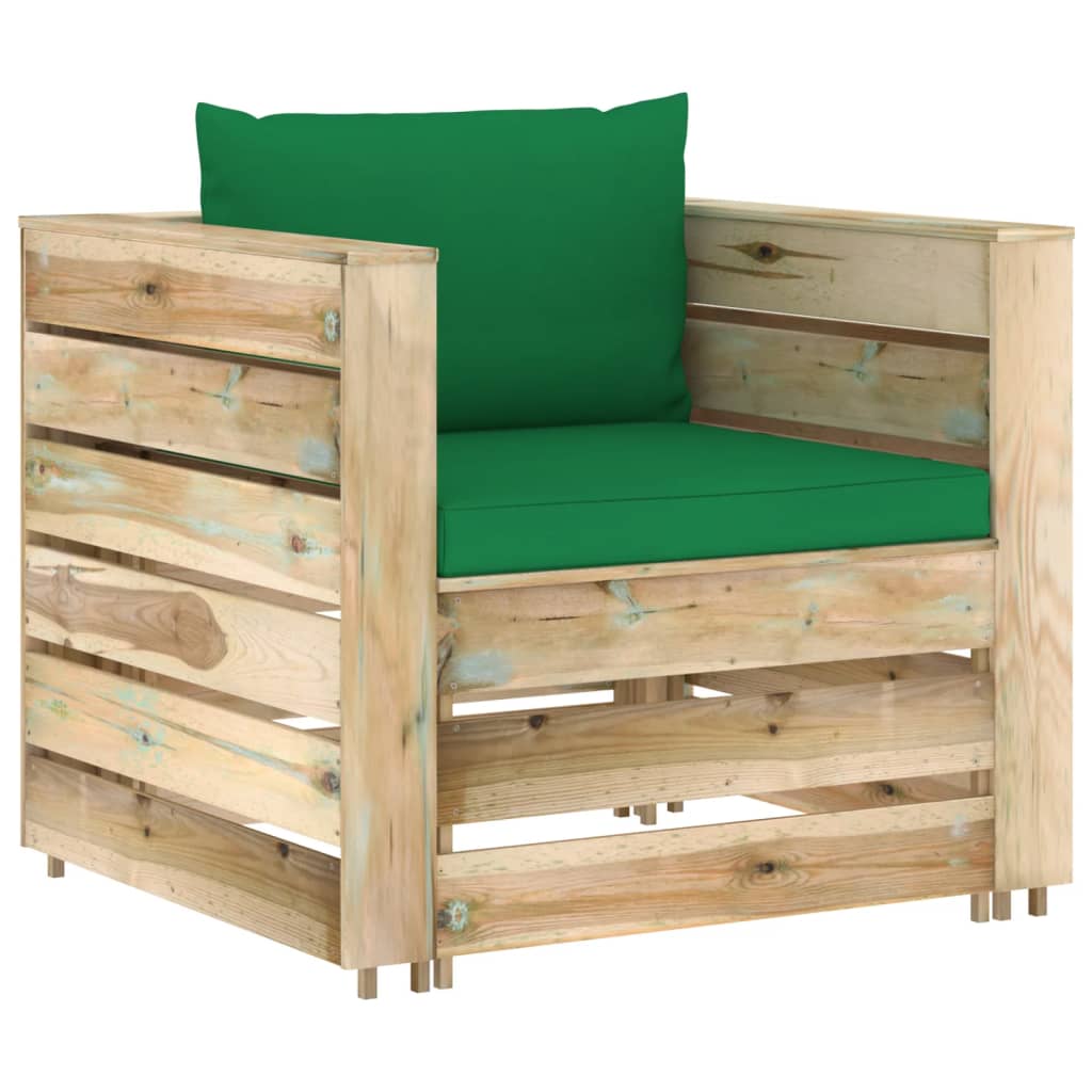 2 Pcs conj. lounge jardim c/ almofadões madeira impreg. verde