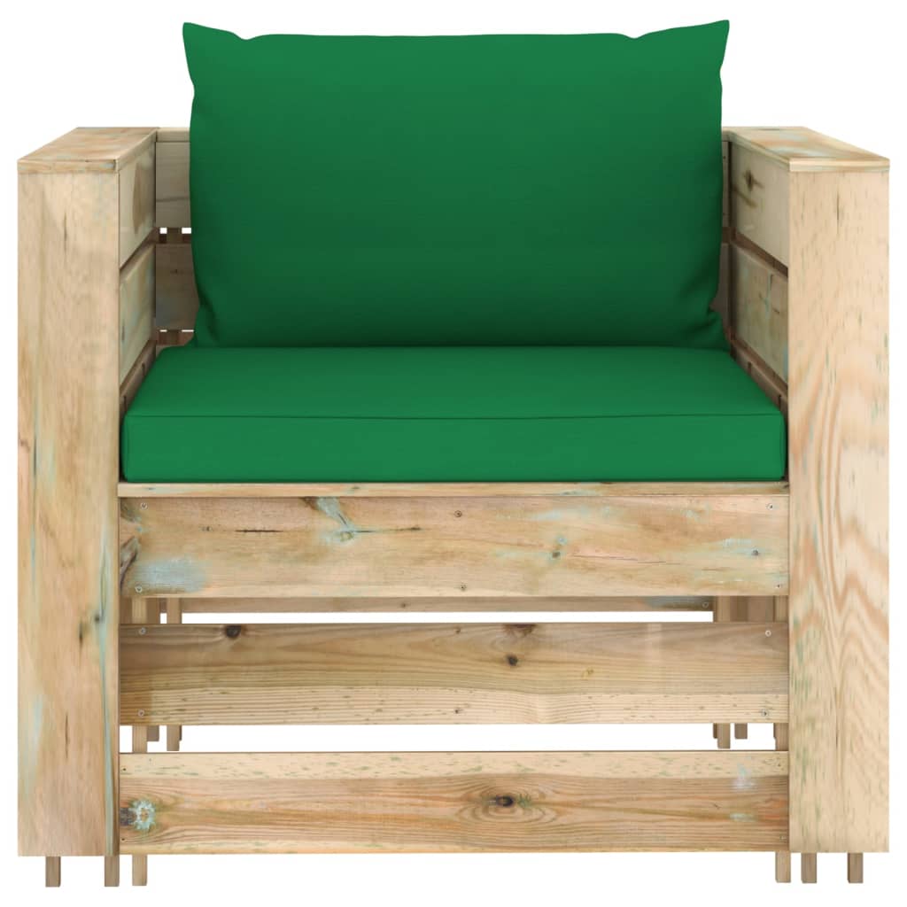 2 Pcs conj. lounge jardim c/ almofadões madeira impreg. verde