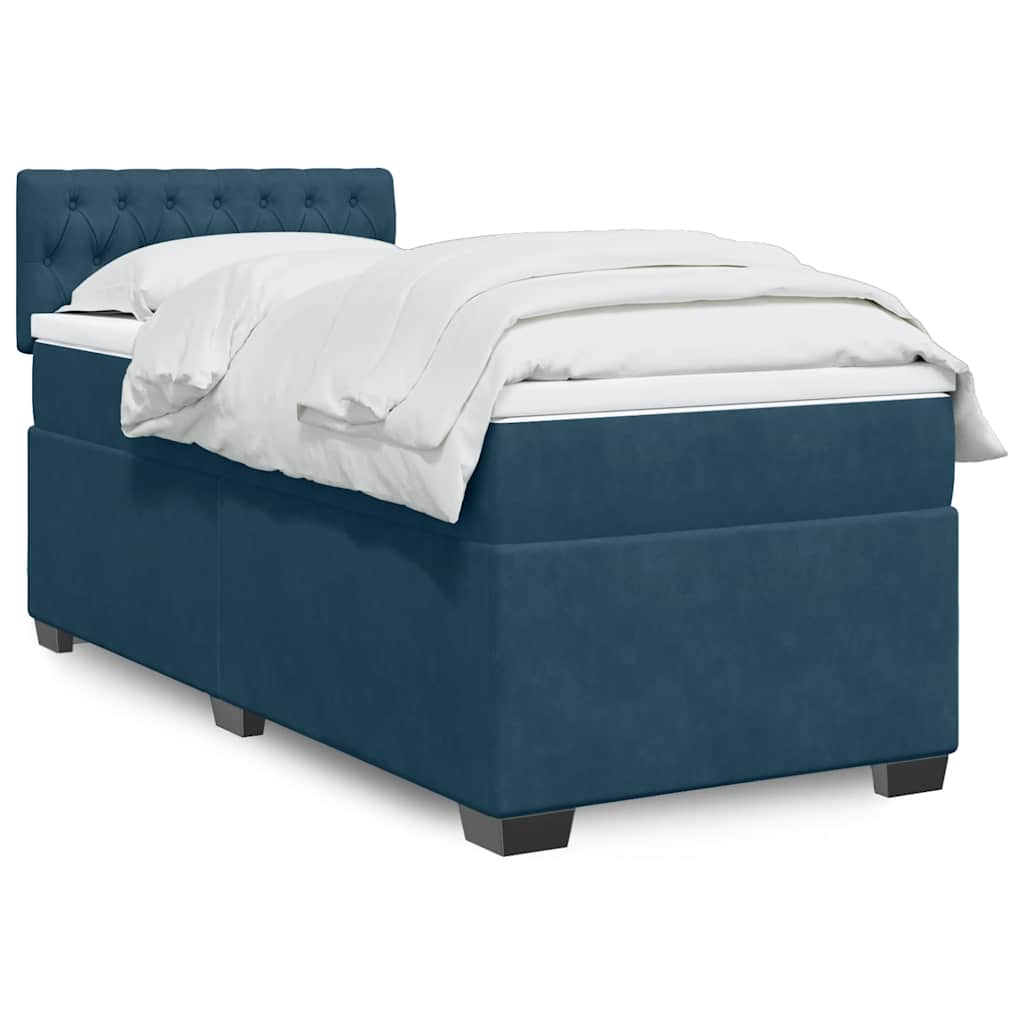 Cama com molas/colchão 90x190 cm veludo azul-escuro