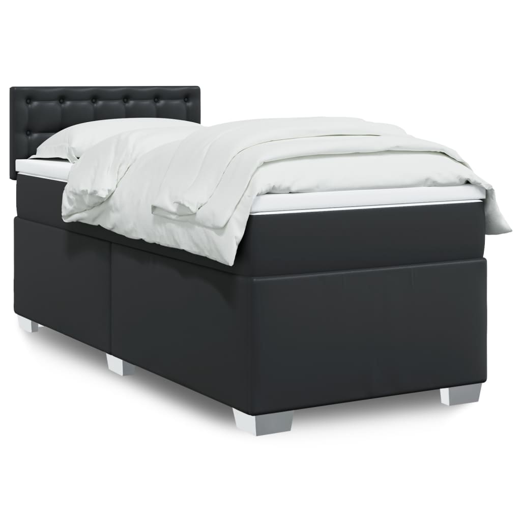 Cama com molas/colchão 100x200 cm couro artificial preto