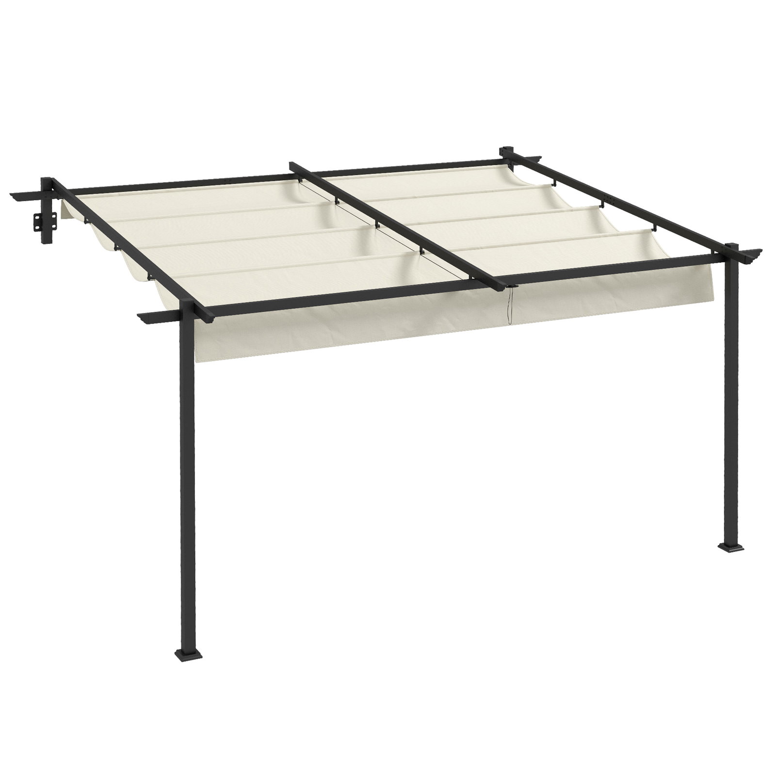 Pérgola de parede 4x3 m pérgola de jardim com teto retrátil de poliéster e estrutura de aço creme e cinza escuro