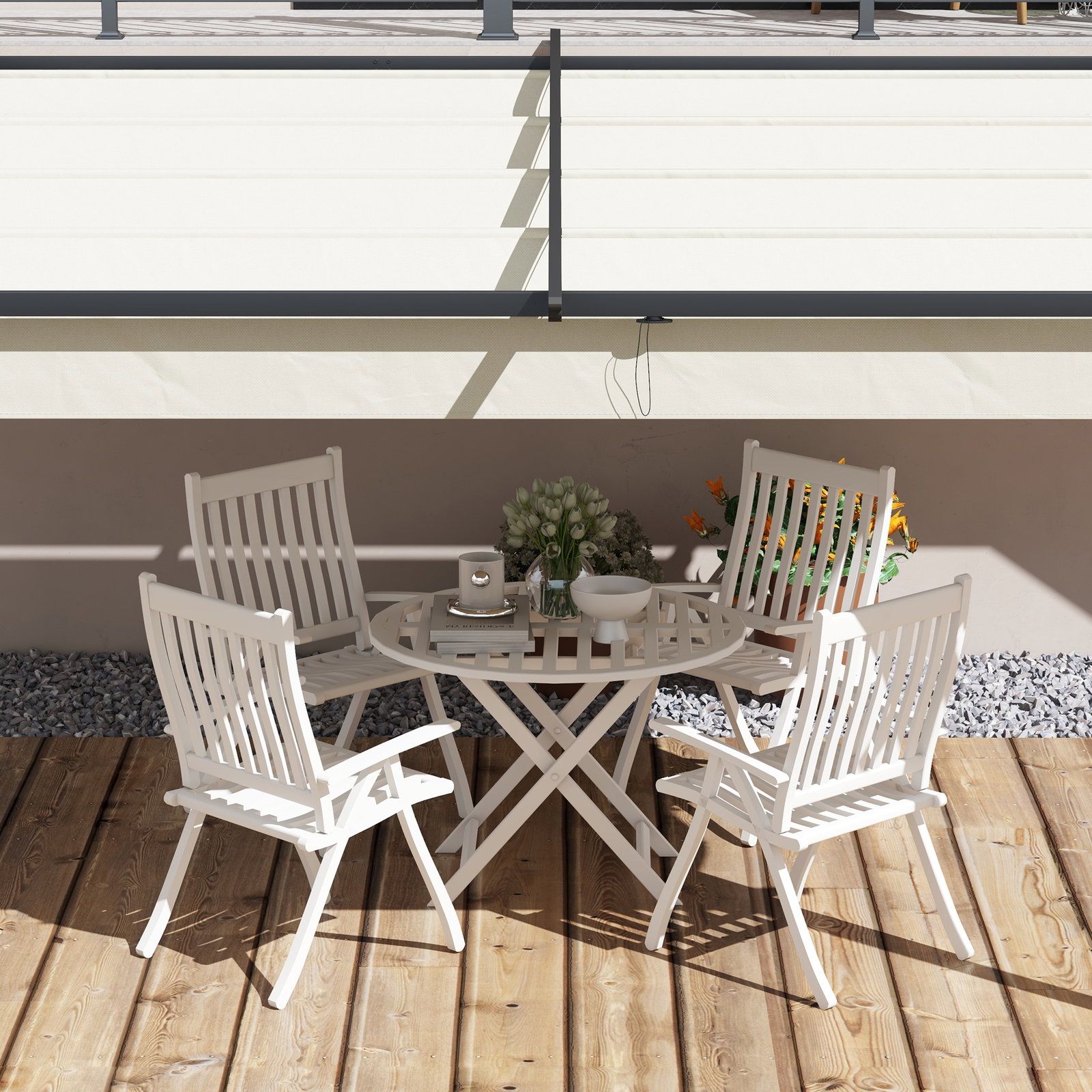 Pérgola de parede 4x3 m pérgola de jardim com teto retrátil de poliéster e estrutura de aço creme e cinza escuro