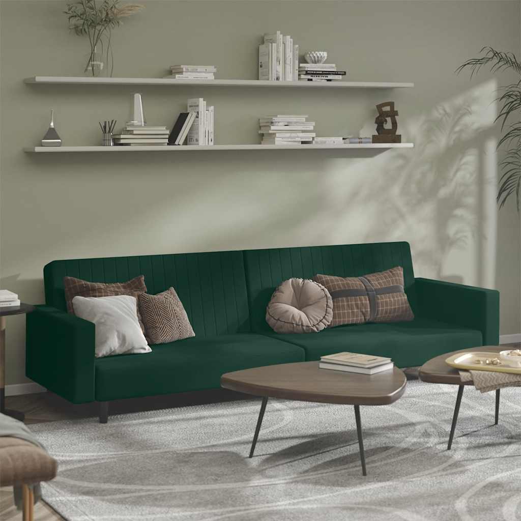 Sofá-cama de 2 lugares veludo verde-escuro