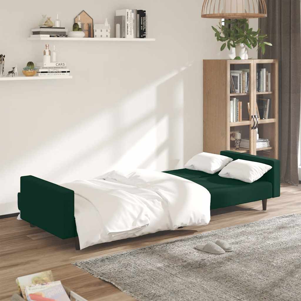Sofá-cama de 2 lugares veludo verde-escuro