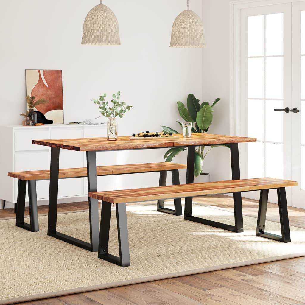 3 Pcs conjunto de jantar c/ bordas vivas acácia maciça