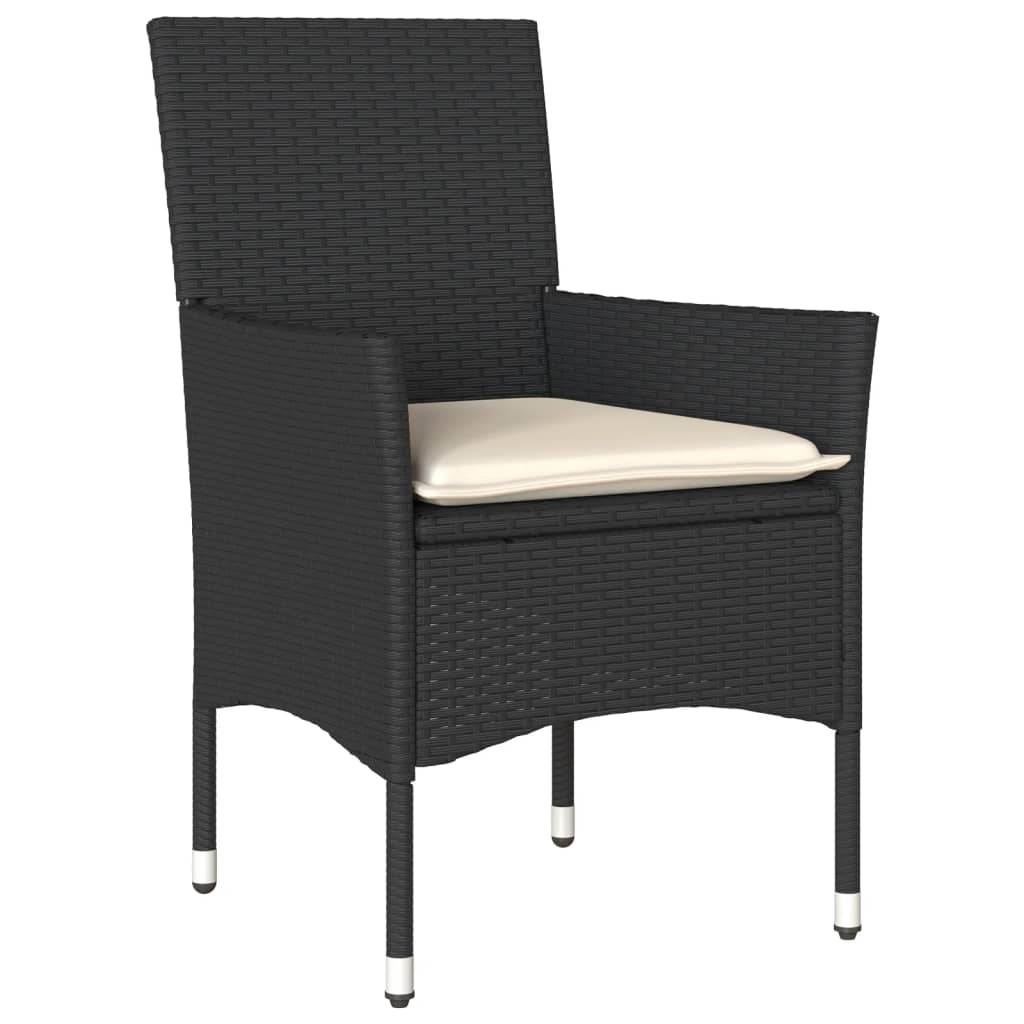 5 Pcs conjunto jantar jardim c/ almofadões vime PE/vidro preto